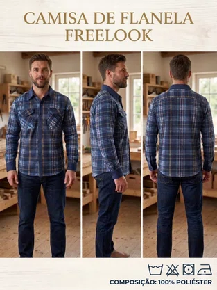 Camisa Xadrez Masculina Adulto 189-5 Freelook Marinho /Azul