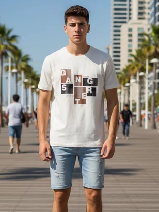 Camiseta Basica Com Estampa Masculino Juvenil 10/16 30.01.3127 Gangster Creme
