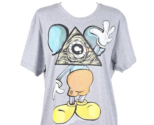 Blusa Feminina Adulto Manga Curta Estampa Mickey Estilizado F78002 Over Cinza