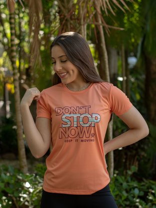 Blusa Feminina Fitness Adulto Manga Curta Estampada 4421033 Rainha Pêssego