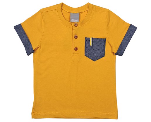 Camiseta Masculina Infantil 1-3 Manga Curta com bolso 1000073961 Carinhoso Mostarda