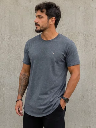 Camiseta Manga Curta Masculina Adulto Alongada 505051 Vanton Mescla Preto