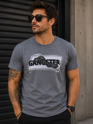 Camiseta Manga Curta Masculina Adulto Com Estampa Logomarca 10.16.3745 Gangster Grafite