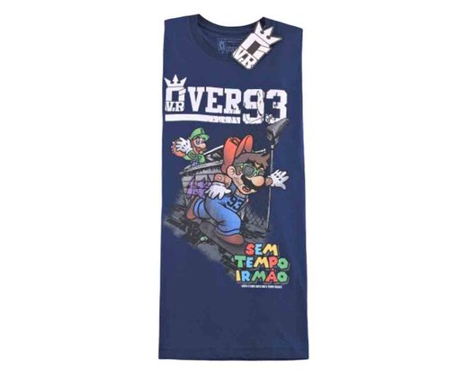 Camiseta Manga Curta Masculina Adulto Estampa Mario e Luigi 124211049 Over Marinho