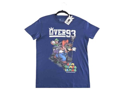 Camiseta Manga Curta Masculina Adulto Estampa Mario e Luigi 124211049 Over Marinho
