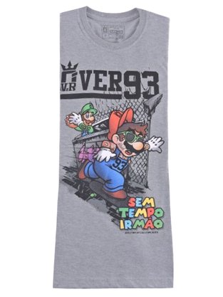 Camiseta Manga Curta Masculina Adulto Estampa Mario e Luigi 124211049 Over Mescla