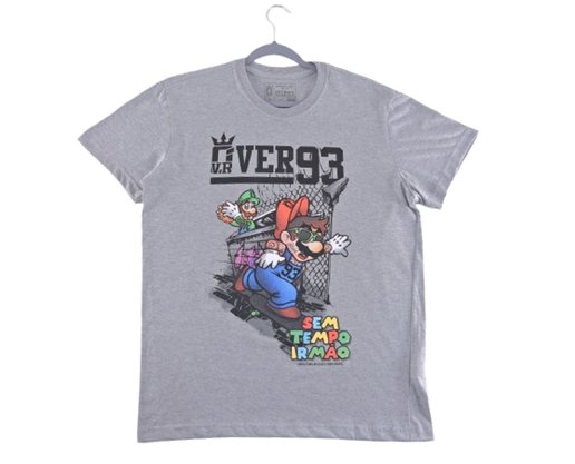 Camiseta Manga Curta Masculina Adulto Estampa Mario e Luigi 124211049 Over Mescla