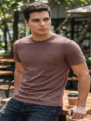 Camiseta Manga Curta Slim Casual Masculina 6490003 Ogochi Marrom