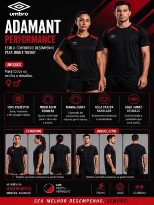 Camiseta Manga Curta Unissex Adamant U13TW00573 Umbro Preto e Vermelho