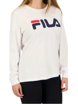 Camiseta Manga Longa Feminina Adulto Letter F12L185 Fila Branco