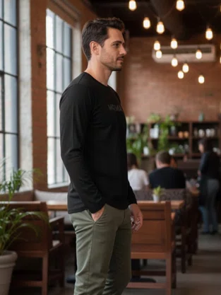 Camiseta Manga Longa Masculina 100% Algodão 514071 Mormaii Preto