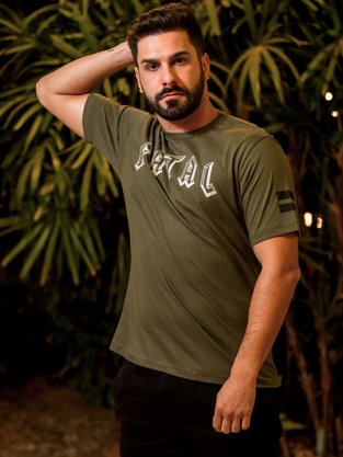Camiseta Masculina Adulto Curta Estampa Logomarca 22170 Fatal Verde Musgo