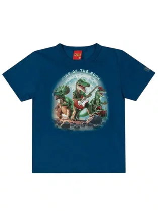 Camiseta Masculina Infantil 1/3  Dino Rock 1001075 Kyly Azul