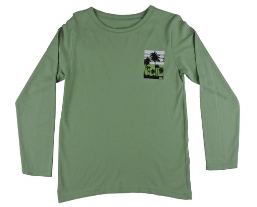 Camiseta Masculina Infantil Manga Longa 4-8 Estampa Coqueiro 11208863 Marisol Verde