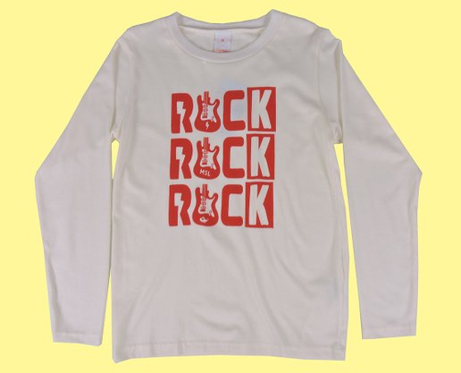 Camiseta Masculina Infantil Manga Longa 4/8  Estampa Rock 11208846 Marisol Creme