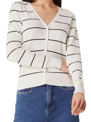 Casaco Listrado Feminino Adulto Com Botão K0WL Hering Branco