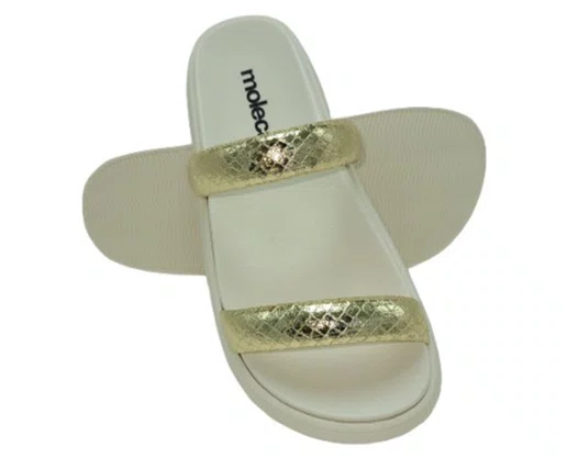 Chinelo Feminino Adulto Metalizado Craquelê 5507.101 Moleca Dourado e Branco Off