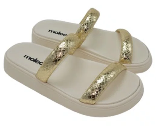 Chinelo Feminino Adulto Metalizado Craquelê 5507.101 Moleca Dourado e Branco Off