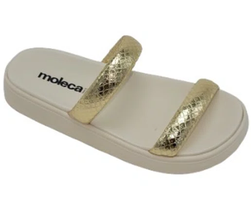 Chinelo Feminino Adulto Metalizado Craquelê 5507.101 Moleca Dourado e Branco Off