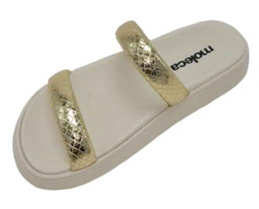 Chinelo Feminino Adulto Metalizado Craquelê 5507.101 Moleca Dourado e Branco Off