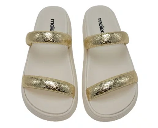 Chinelo Feminino Adulto Metalizado Craquelê 5507.101 Moleca Dourado e Branco Off