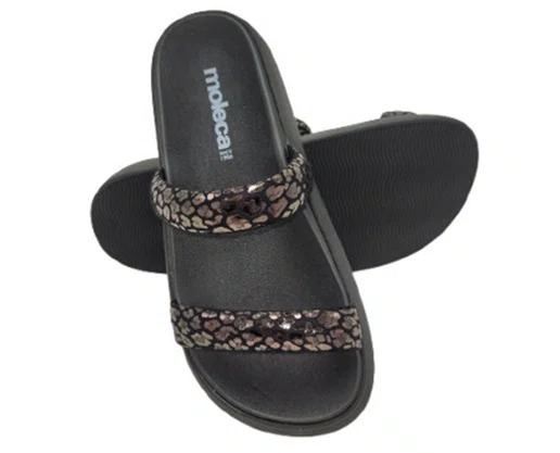 Chinelo Feminino Adulto Camurça Onça 5507.101 Moleca Preto e Grafite