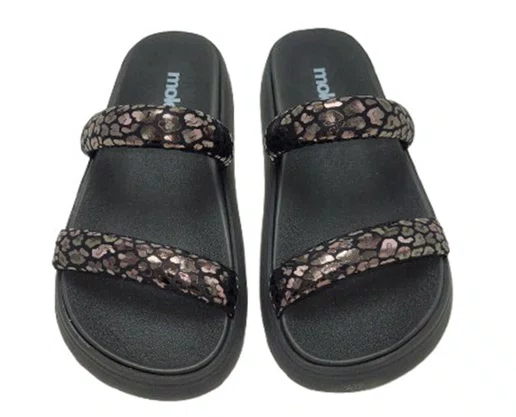 Chinelo Feminino Adulto Camurça Onça 5507.101 Moleca Preto e Grafite