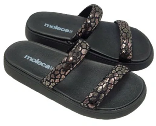 Chinelo Feminino Adulto Camurça Onça 5507.101 Moleca Preto e Grafite