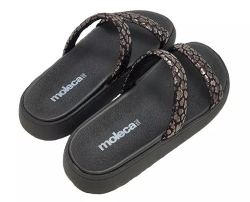 Chinelo Feminino Adulto Camurça Onça 5507.101 Moleca Preto e Grafite