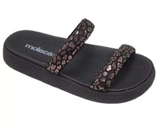 Chinelo Feminino Adulto Camurça Onça 5507.101 Moleca Preto e Grafite