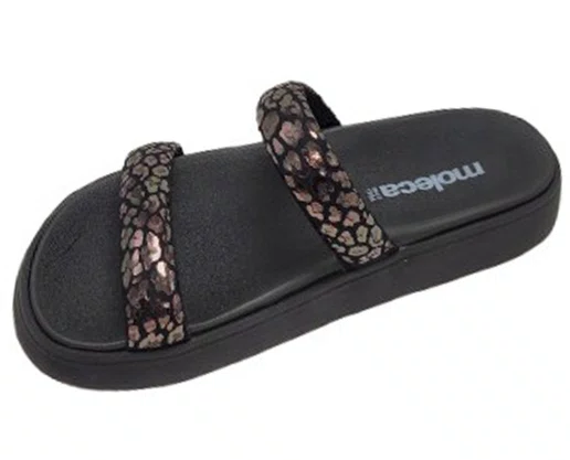 Chinelo Feminino Adulto Camurça Onça 5507.101 Moleca Preto e Grafite