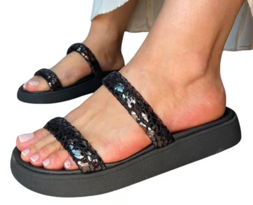 Chinelo Feminino Adulto Camurça Onça 5507.101 Moleca Preto e Grafite