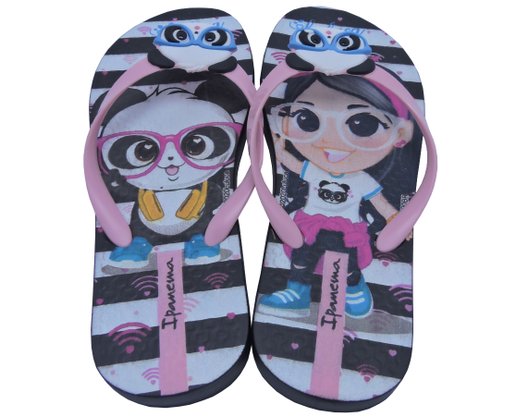 Chinelo Feminino Infantil Luluca 26559 Ipanema Preto e Rosa