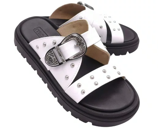 Chinelo Papete Feminino Napa 5504.103 Moleca Branco e Preto