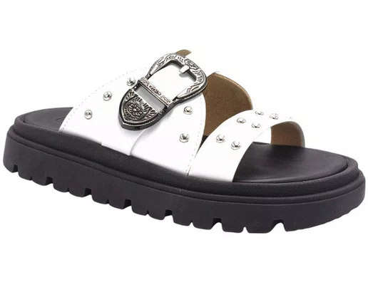 Chinelo Papete Feminino Napa 5504.103 Moleca Branco e Preto