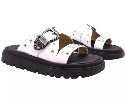 Chinelo Papete Feminino Napa 5504.103 Moleca Branco e Preto