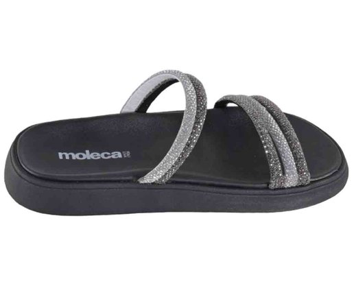 Chinelo Slide Feminino Adulto Tiras com strass 5469.135 Moleca Branco/Preto