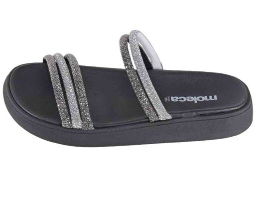 Chinelo Slide Feminino Adulto Tiras com strass 5469.135 Moleca Branco/Preto