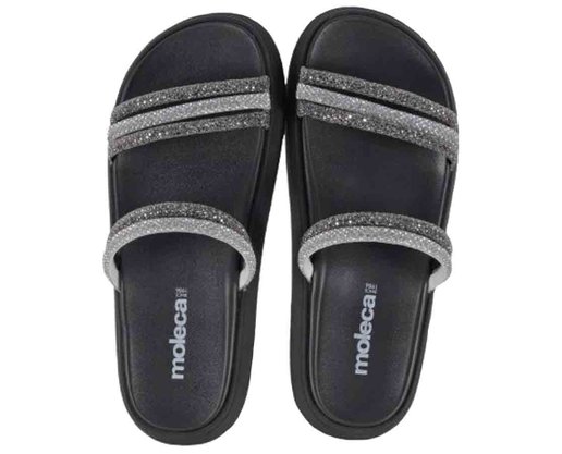 Chinelo Slide Feminino Adulto Tiras com strass 5469.135 Moleca Branco/Preto