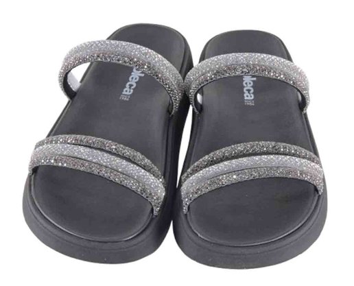 Chinelo Slide Feminino Adulto Tiras com strass 5469.135 Moleca Branco/Preto