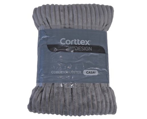 Cobertor De Casal Canelado 100% Poliéster 1,80m X 2,20m  Luster Corttex Cinza