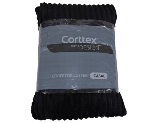 Cobertor De Casal Canelado 100% Poliéster 1,80m X 2,20m  Luster Corttex Preto