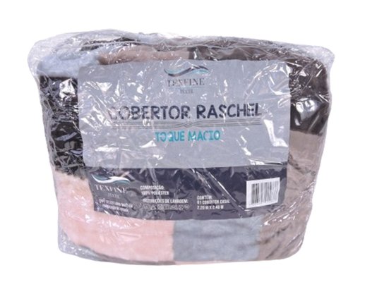 Cobertor Casal Raschel 2,20m x 2,40m Texfine Cinza e Marrom