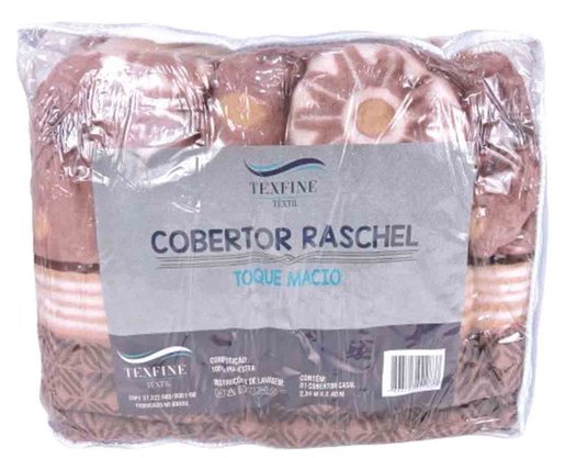 Cobertor Casal Raschel 2,20m x 2,40m Texfine Marrom e Creme