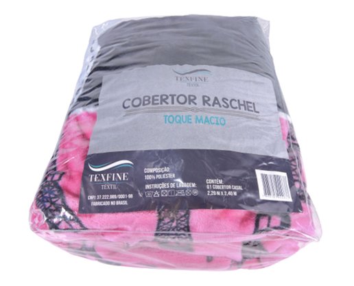 Cobertor Casal Raschel 2,20m x 2,40m Texfine Pink e Preto