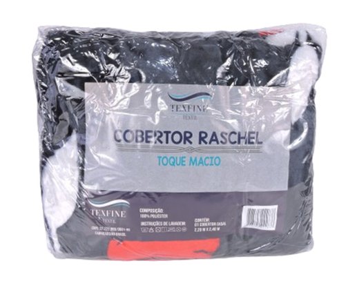 Cobertor Casal Raschel 2,20m x 2,40m Texfine Preto e Vermelho