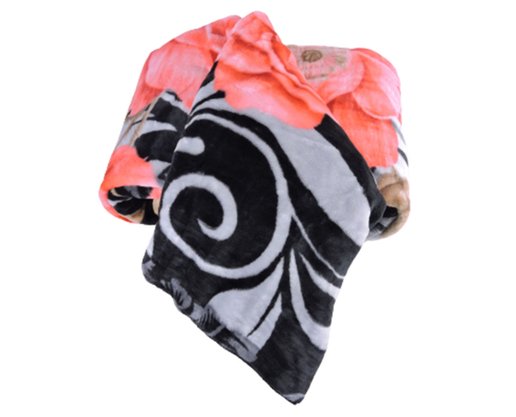 Cobertor Casal Raschel 2,20m x 2,40m Texfine Flores Vermelho e Preto