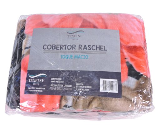 Cobertor Casal Raschel 2,20m x 2,40m Texfine Flores Vermelho e Preto