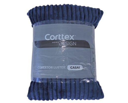 Cobertor De Casal Canelado 100% Poliéster 1,80m X 2,20m  Luster Corttex Azul