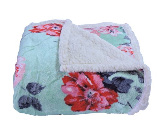 Cobertor De Sherpa Casal Floral 1,90x2,20 CFOP6102 Textfine Têxtil Verde Água